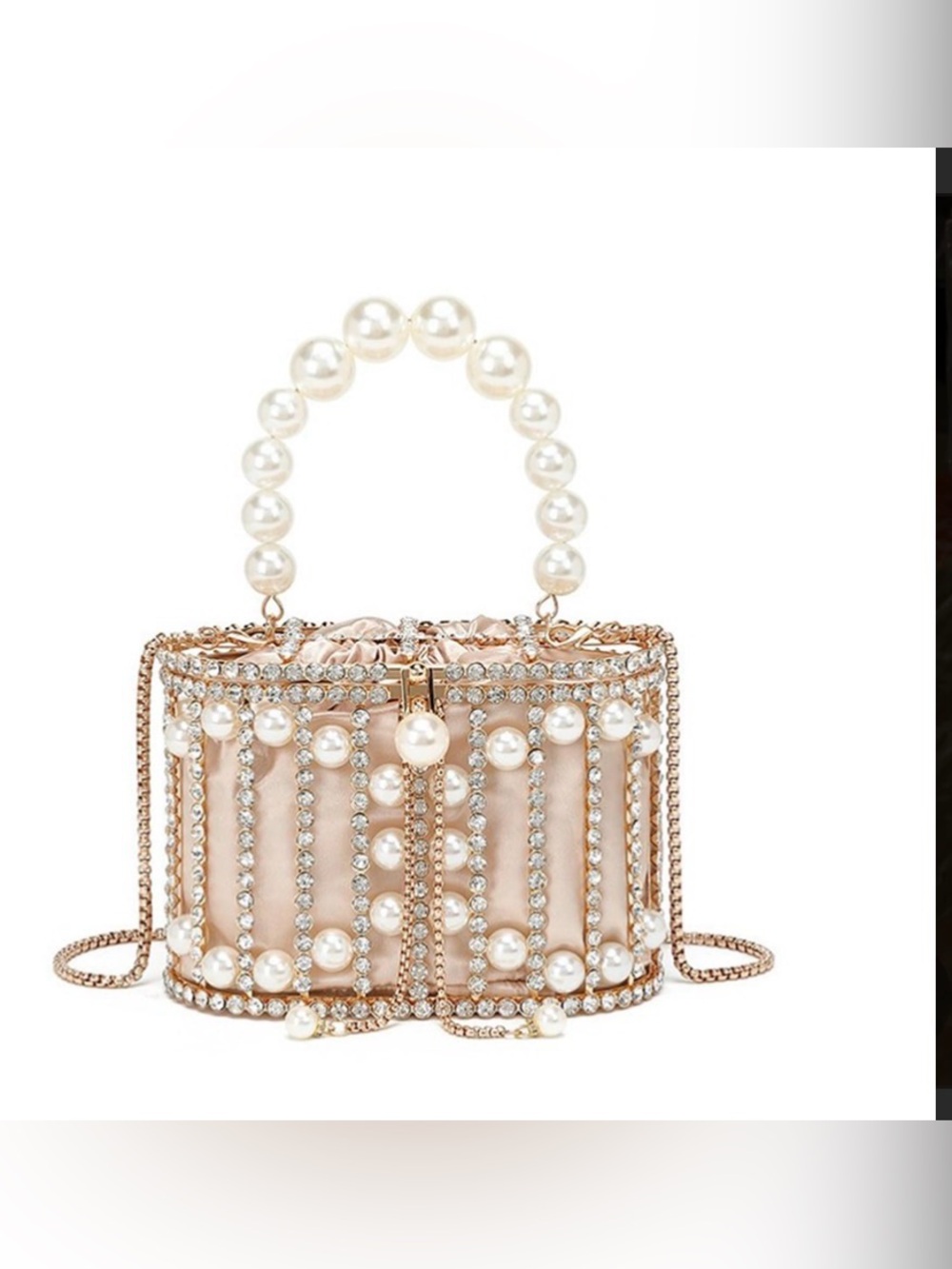 Pearl-Embellished Rose Gold Evening Bag